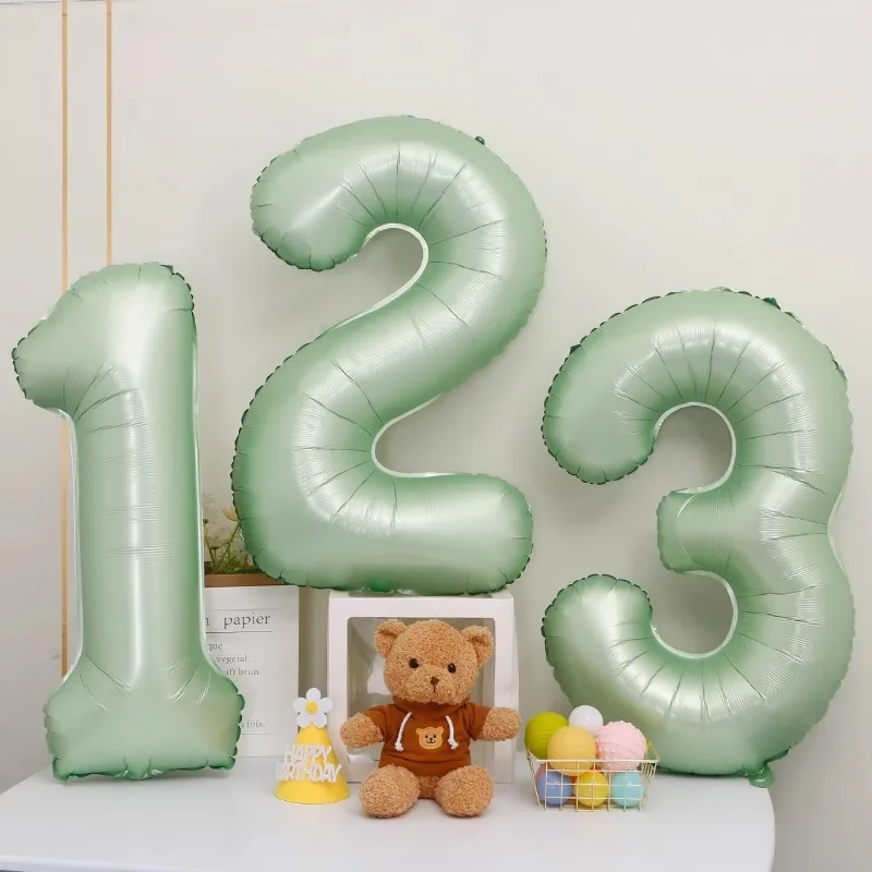 40-Inch Vintage Olive Green And Baby Pink Blue Number Balloons Birthday Party Decoration Aluminum Foil Balloons Celebration D...
