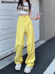 Yellow Straight Jeans Women High Waist Vintage Baggy Denim Pants Korean Streetwear Casual Kot Pantolon New Classic Vaqueros