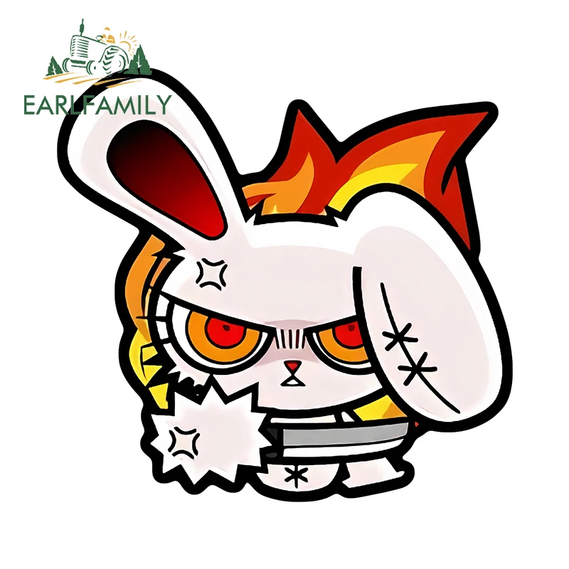 EARLFAMILY 13cm × 12.4cm Bloody Bunny Theme Car Stickers Adorable Angry Cartoon Rabbit Tuya Decals Vinyl Rearview Mirror Decor