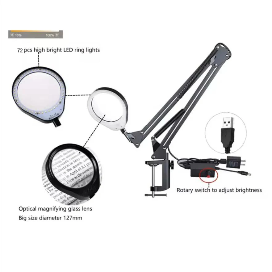 10X 20X Magnifier With LED Lamp Magnifying Glass 72 LED Foldable Table Lamp Lupa 5.5D Glass Lens for Reading Repairing For PCB - Image 3