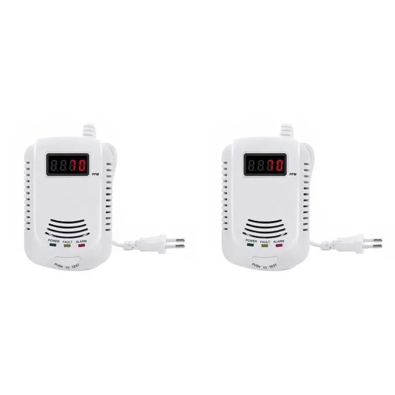 SQPP-2X Gas Detector, Gas Alarm Sensor Methane Propane, Gas Leak Detector LCD Security, EU Plug