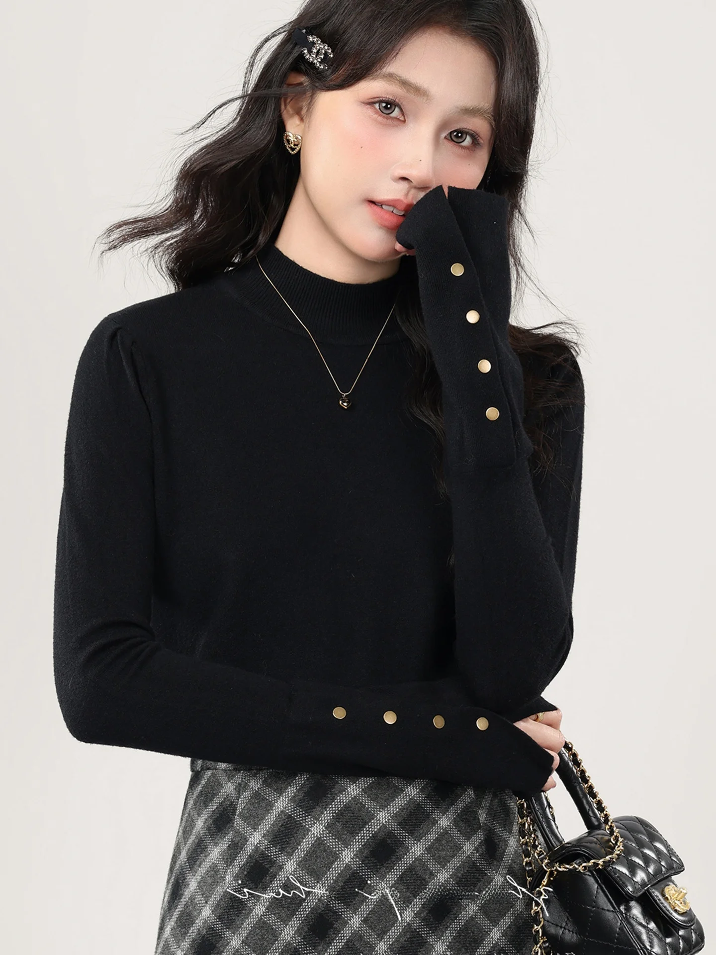 

Шикарный вязаный свитер Long Sve Уникальный удобный модный утягивающий топ Winter Sli Base Layer irt Korean Sle Com...