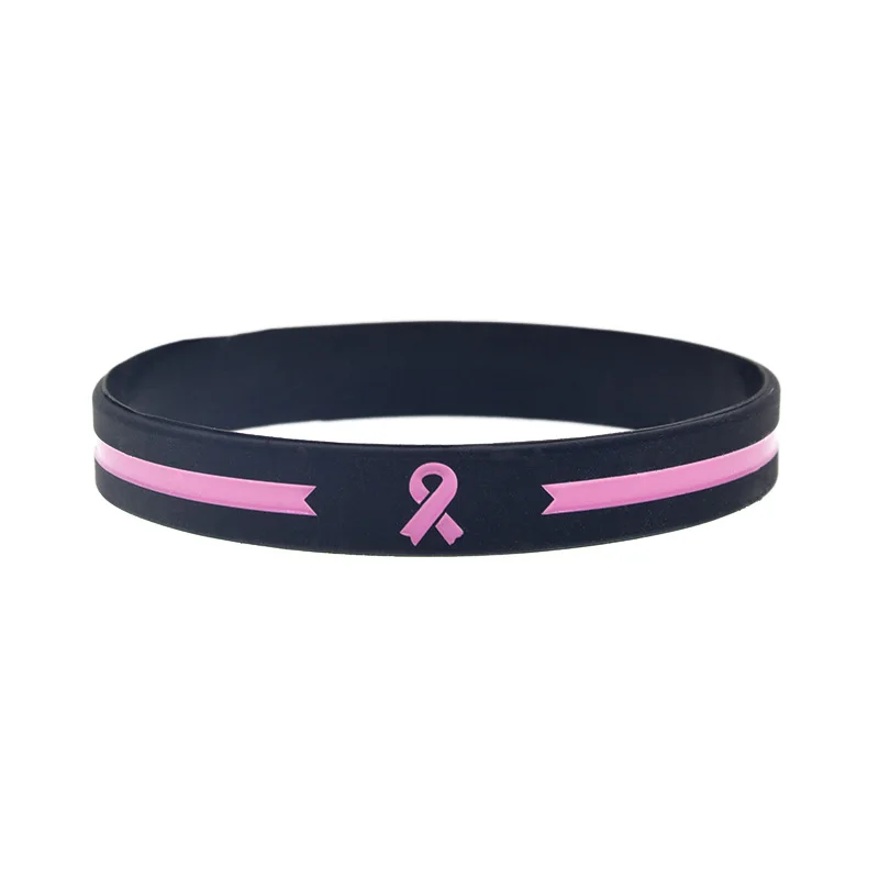 50 Stück Brustkrebs-Aufmerksamkeitssilikon-Armband, 3 Stile, rosa Logo, medizinisches Armband für Frauen – Detail 5