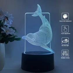 1pc Dolphin 3D Night Light, 3D Optical Illusion Lamp With Touch, 7-Color Changing Ambient Light For Bedroom