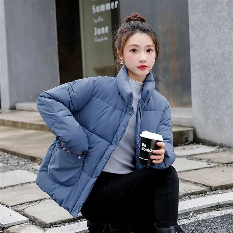 Stand-UP Collar Cotton-Padded Jacket Women Short Parkas Autumn Winter New Warm Cotton Coat Simple Loose Down Jackets Female Tops