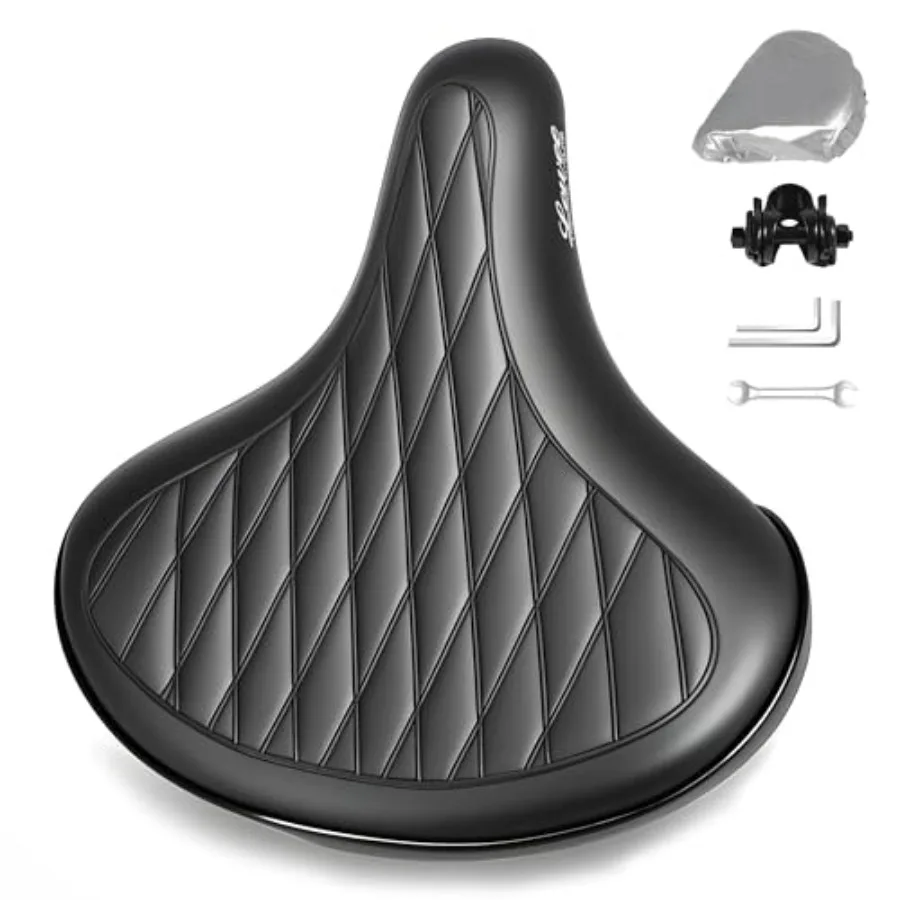 

Wide Bike Seat for Men Women Comfortable Saddle with Memory Foam and Dual Spring Shock Absorption Waterproof Leather Bicycle Cu