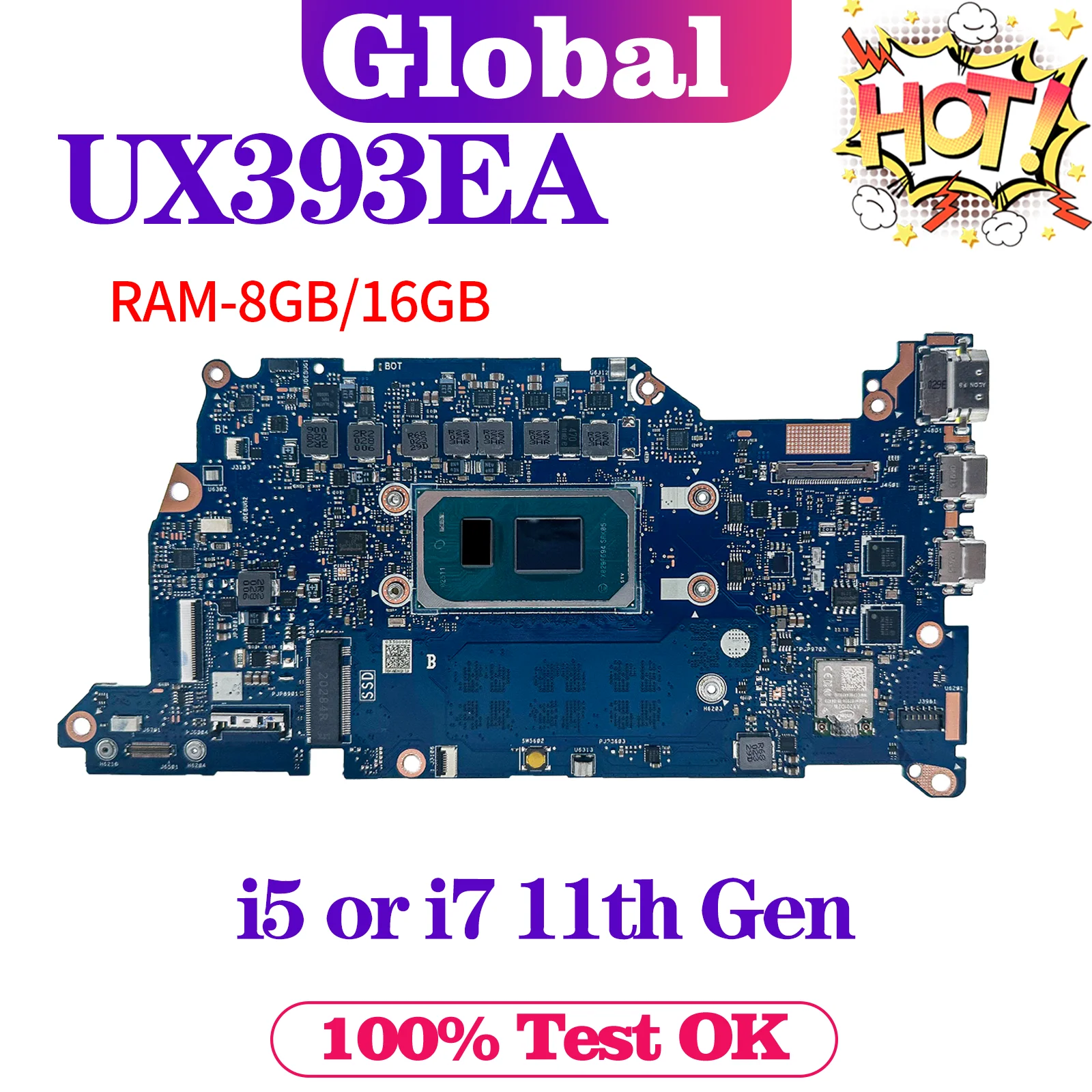 

KEFU UX393E Mainboard For ASUS UX393EA UX3000EA UX3000E Laptop Motherboard i5 i7 11th Gen RAM-8GB/16GB