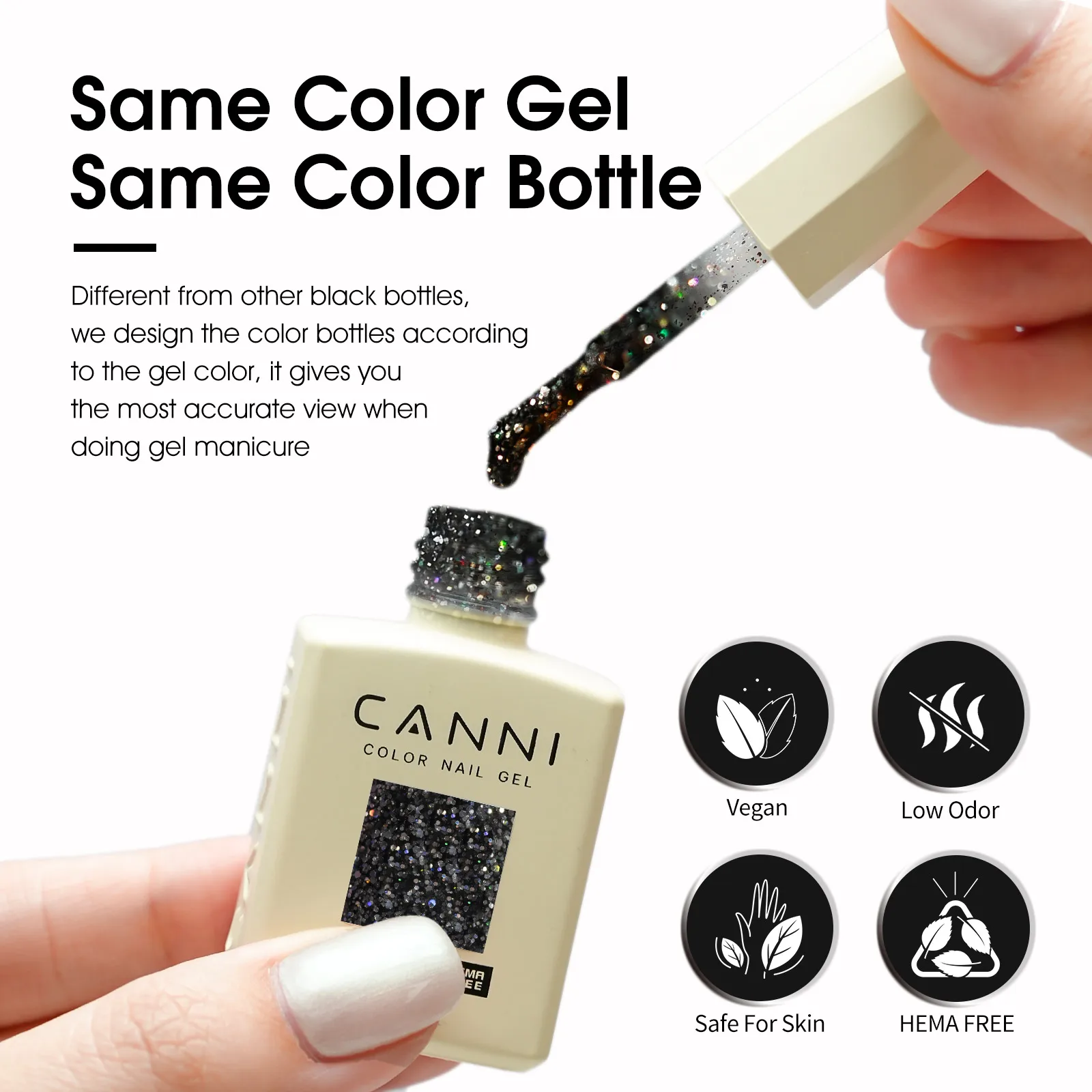 CANNI Nagelgel-Nagellack HEMA TPO FREE 9 ml EU-Standard Soak Off UV LED Diamond Sparkle Pailletten Wunderschöne Farbe Semi Permanent Gel – Detail 6