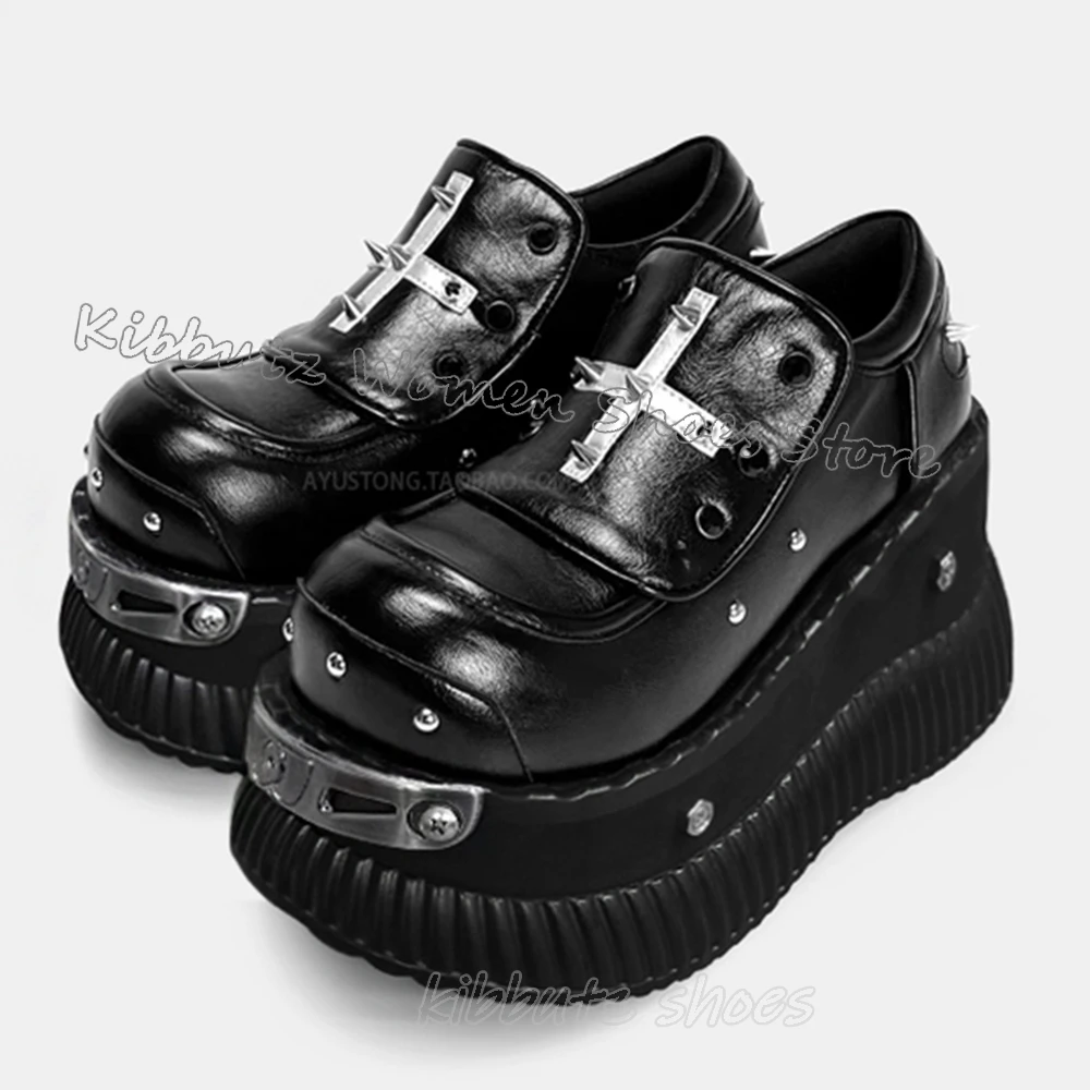 

Rivets Sneaker Pump Platform Punk Rock Gothic Genuine Leather Solid Color Round Toe Women Shoes Fashion Concise Thick Bottom New