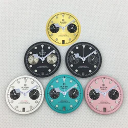 BLIGER Black Pink VK64 Watch Dial With Snowflake Hands Set C3 Green Luminous Fit For VK64 Quartz Movement Replacement Watch Part