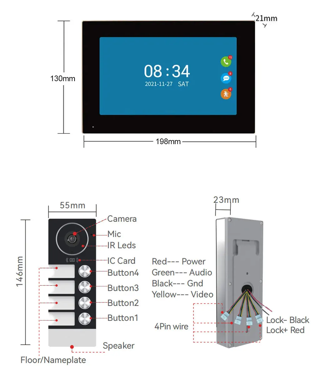 Tuya-インテリジェントホームビデオモニター,7インチタッチモニター,wifiインターホン,2, 3, 4,家族のアパート,ドアベルシステム,1080p,広角カメラ