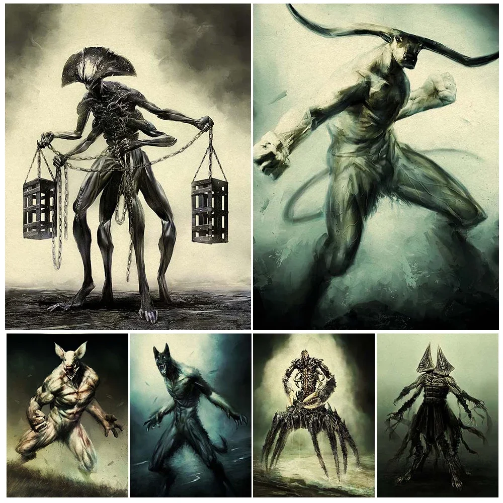 Libra,Cancer,Gemini,Taurus Horror Vintage Wall Art Canvas Print Devil Yellow Island Twelve Palaces Art Poster Print Home Decor