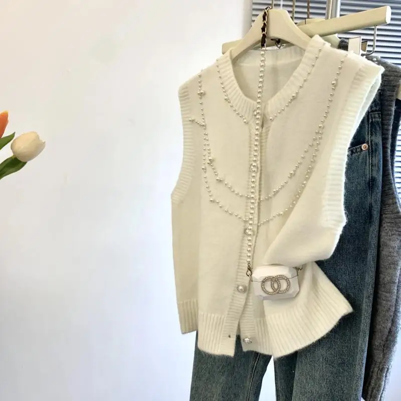 Spring Faion Los casual vest Zwaar verfraaid Vroege lente Zachte wind oulder Gebreid open vest Veelzijdige sle