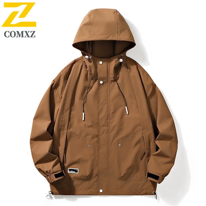 

COMXZ 2025 Men Hooded Jacket Student College Style Baseball Coat Youth Workwear reflective windbreaker Autumn Arrival Fashion