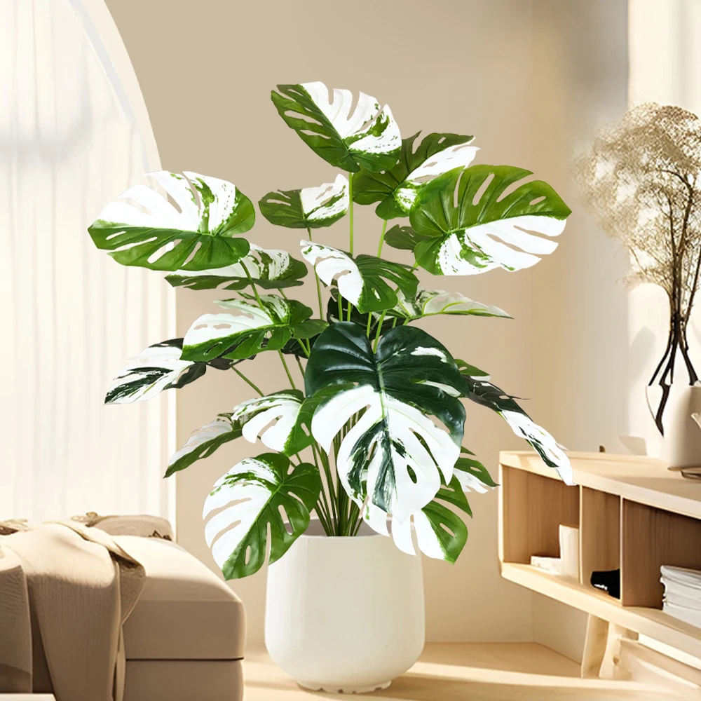 75cm Large Artificial Tropical Plant Fake Banyan Tree Branch Plastic Large Turtle Back Leaves for Home Office Garden Decoration