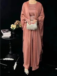 Muslim Abaya eid Suits Dresses Women Party Open 2 Piece Sets Vestidos Jalabiya Ramadan Morocco Dubai Abayas Kaftan Cardigan Robe