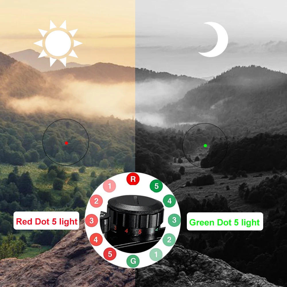 1x40 Red Dot Sight Green Red Dot Sight Illuminated Airsoft Air Hunting with 11/20mm Rails view 6