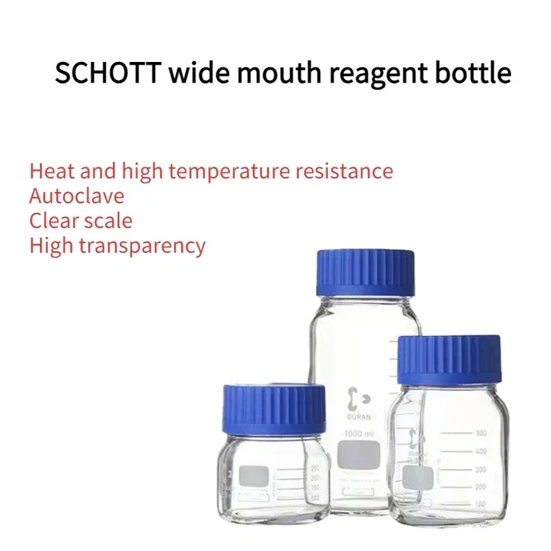 Schott GL80 Glas-Reagenzflasche, Weithalsflasche, Seidenmundflasche, blauer Deckel, 250.000 ml, chemische Experimentierausrüstung