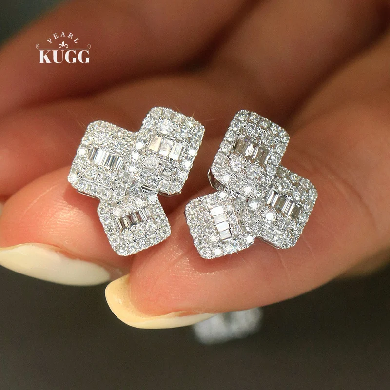 

KUGG серьги из 100% белого золота 18 карат, женские роскошные модные дизайнерские серьги-гвоздики из настоящего натурального бриллианта 1,0 карата, ювелирные изделия для вечеринок