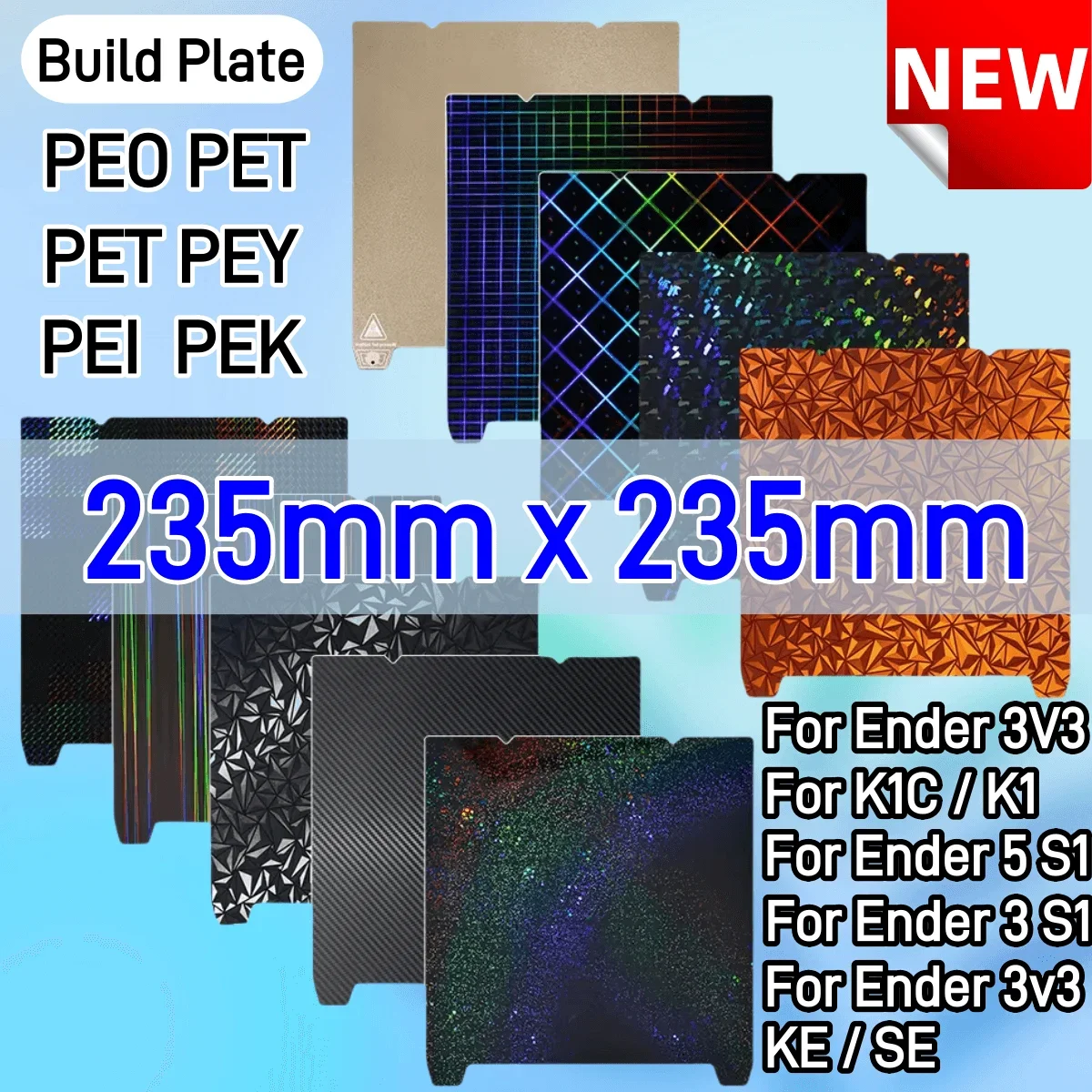 For Creality K1 PEI Build Plate K1C Bed Creality k1 Build Plate PEK PEF H1H PEO PEY PEI Sheet 235mmx235mm Ender 3 S1 Ender 5 S1