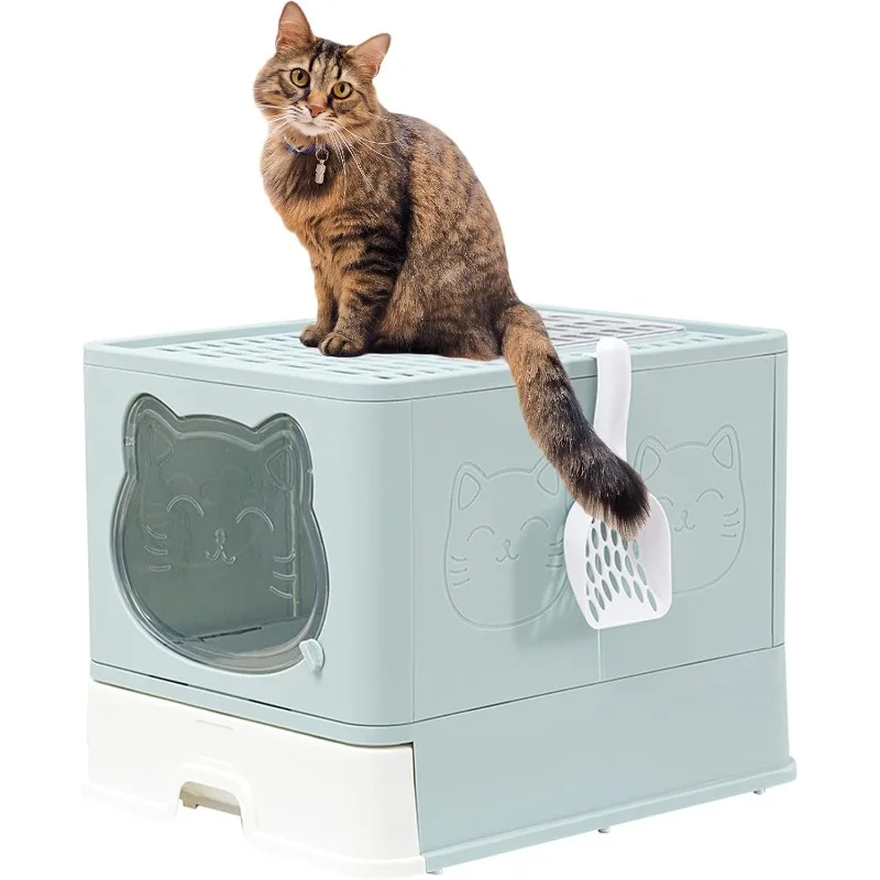 

Top Entry Litter Box with Lid,Anti-Splashing Foldable Cat Litter Box with Activated Carbon Keeping The Air Fresh