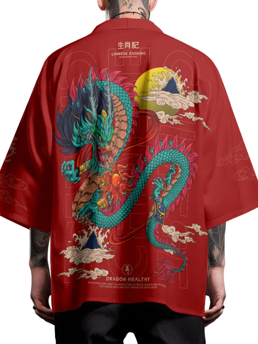 Quimono dragão japonês para homens e mulheres, camisa havaiana, streetwear, cardigã, yukata, roupões de praia, haori vermelho, roupas retrô, verão