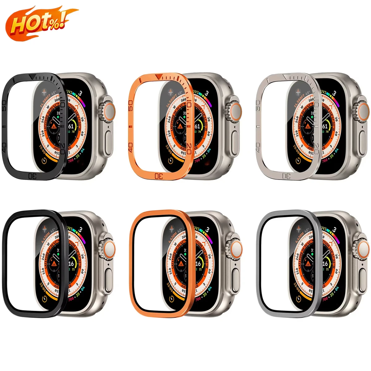 Displayschutzfolie für Apple Watch Ultra 3 49mm Gehäusezubehör Metallrahmen + gehärtetes Glas für iWatch Ultra 2 1 Lünettenring
