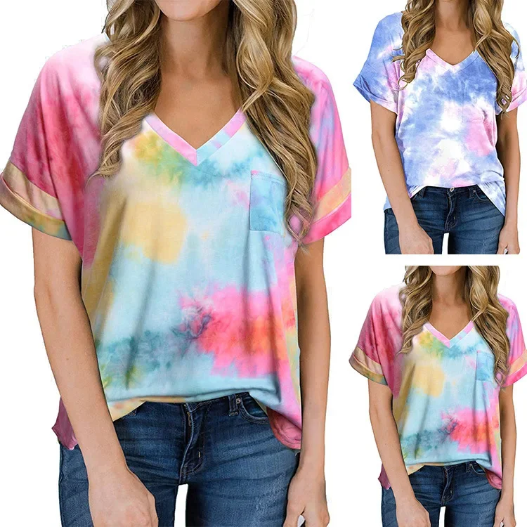 

Tie-Dye T Shirt Tops Basic Print Shirts for Women Oversized High Quality Top Y2k Indie Women Clothing Short Sleeve Loose Tshirts