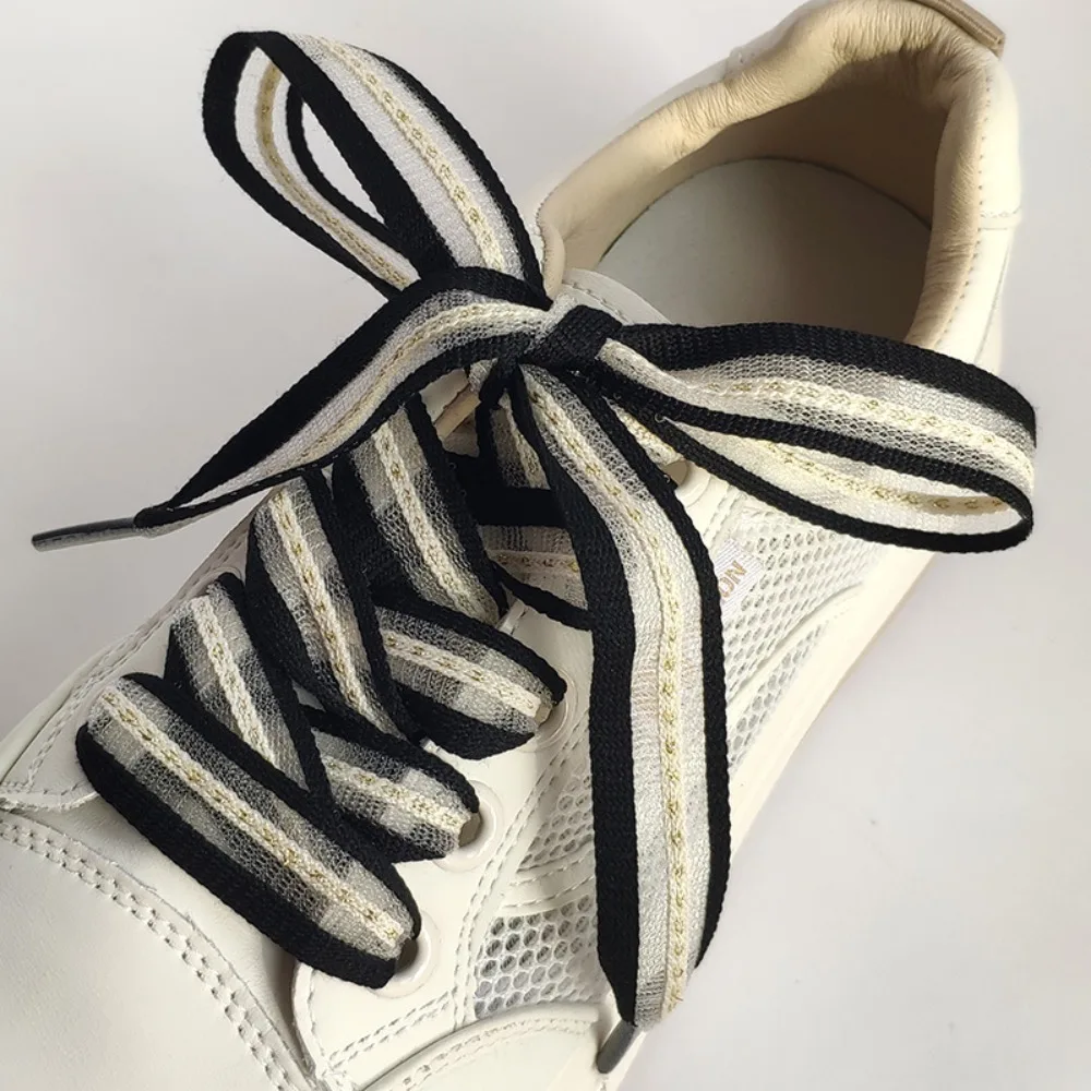 

2cm Bow Wide Rope Flat Shoelaces Ultra-thin Snow Yarn Shoelaces Satin Silk Ribbon Transparent Shoelaces Low-top Canvas Shoelaces