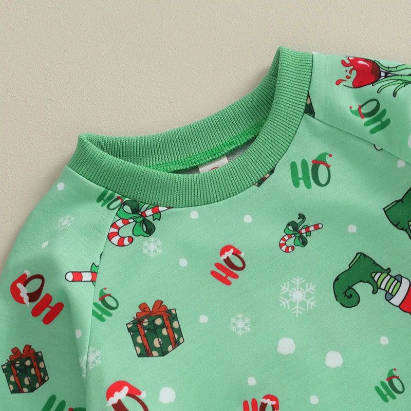 Infant Toddler Boy Christmas Outfits Long Sleeve Shirts Grinch Printing Sweatshirt Green Pants Set 2Pcs Outfits