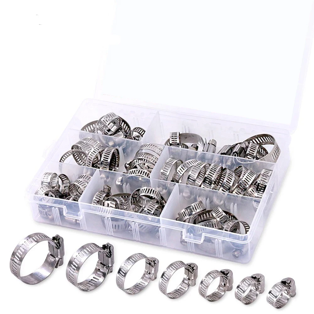 60pcs 8-38mm Adjustable Stainless Steel Screw Band Hose Clamps Car Fuel Hose Clamps Pipe Clamp Worm Gear Clip Hose Clamp