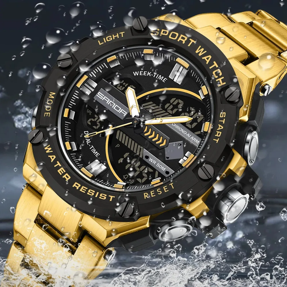 

Sanda 3185 New Design For Men Stainless Steel Strap Alarm Mode Waterproof Shock Resistant Outdoor Sports Chronograph Watch