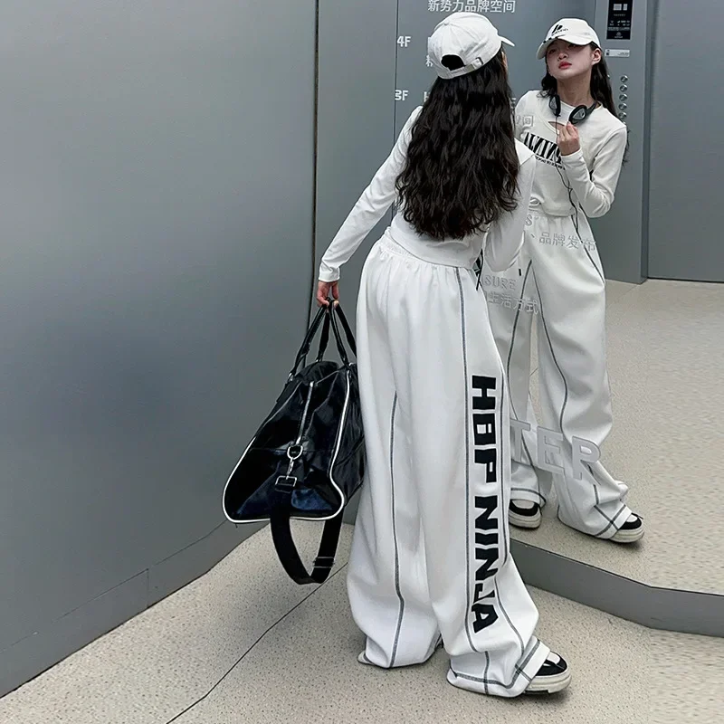 

4-14 teen girl Hip hop jazz street dance clothes set cotton shirt t-shirt+wide leg pants 2pc junior kid sport suit child outfits