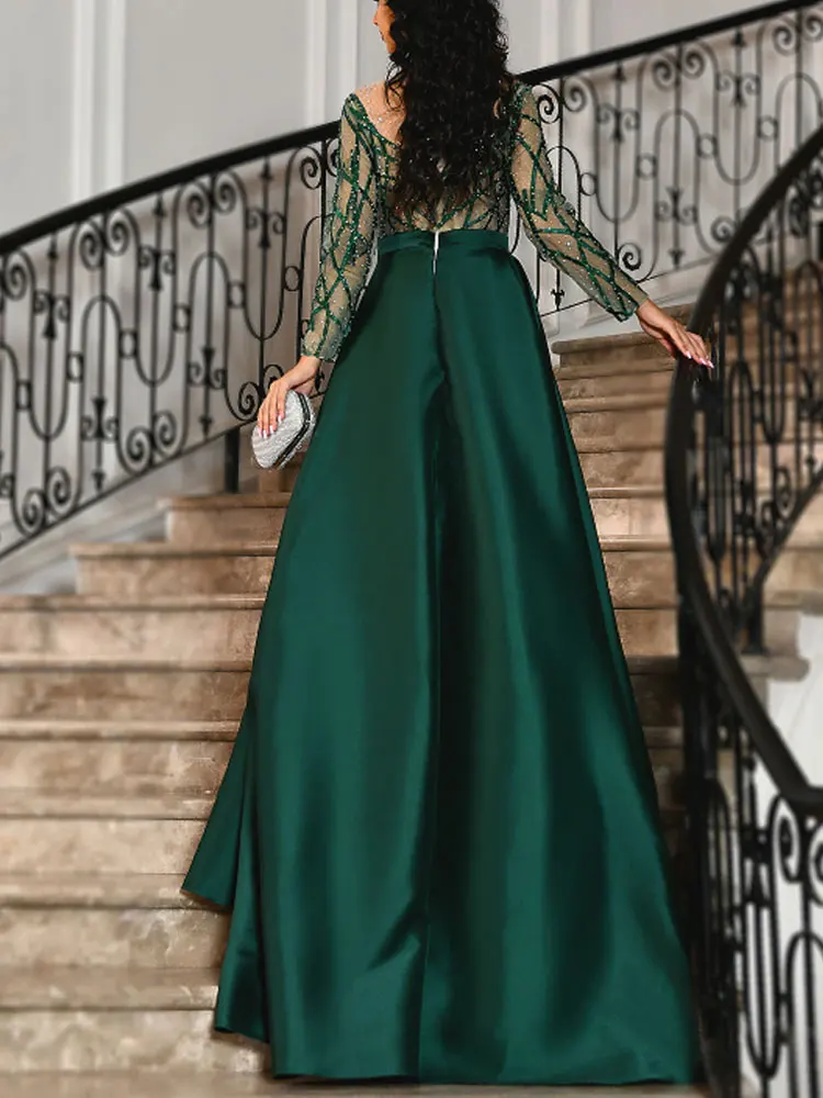 Mermaid Evening Gown Celebrity Style Dress Carnival Christmas Court Train Long Sleeve Jewel Neck Satin with Satin Appliques