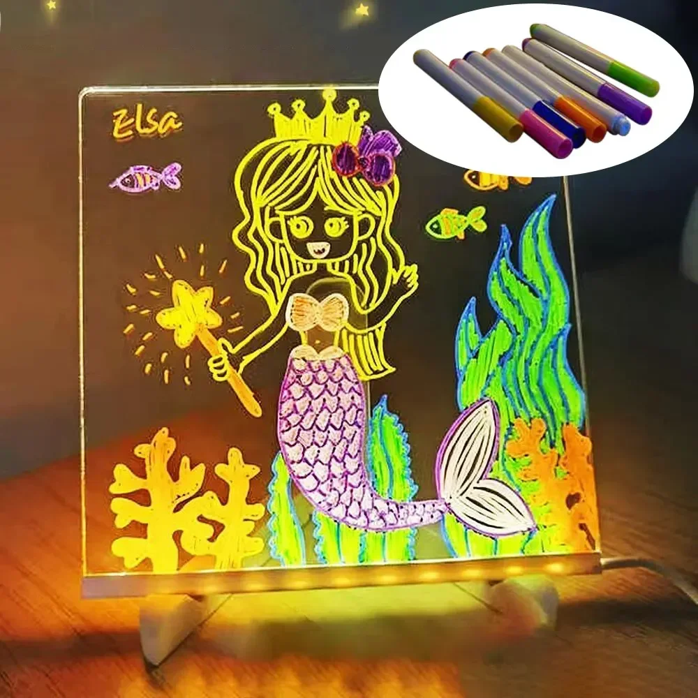 LED Note Board With Color Acrylic Dry Erase Board With Light Light Up Message Note Children Drawing Board Night Light Kid Gif