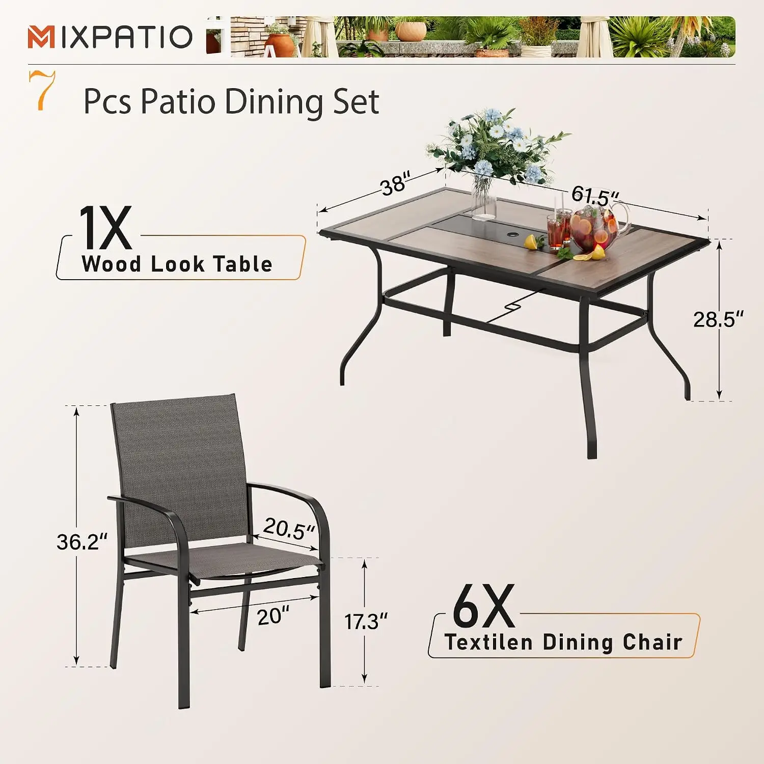 7pc Patio Dining Set 60