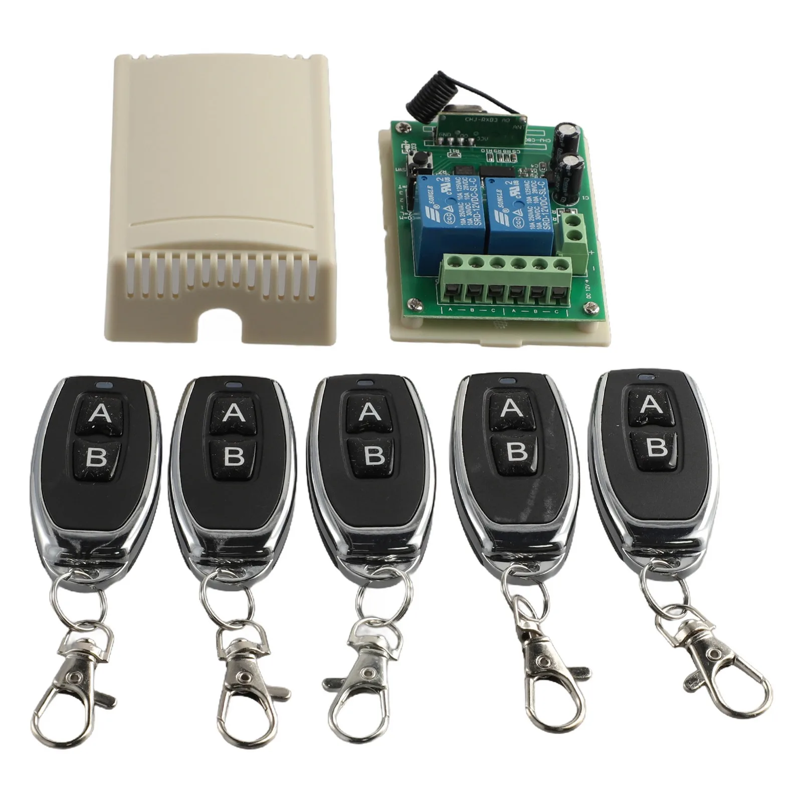 Opener Transmitter+Receiver 2 Keys Learning code(1527) Gate Garage ABS 2CH 433MHz Relay Remote Control Switch Set