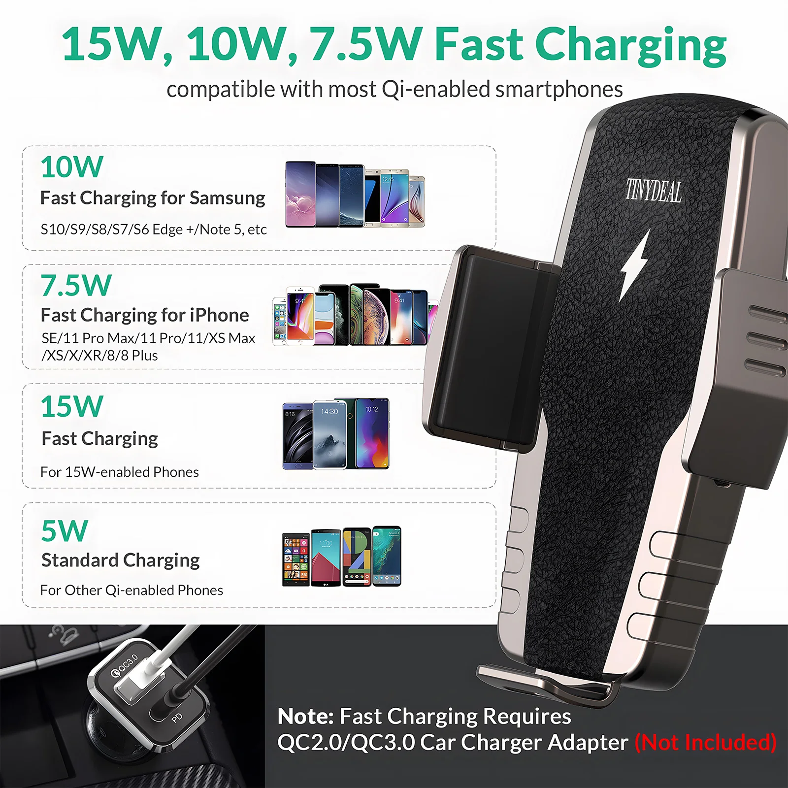 Cargador inalámbrico para coche, soporte de teléfono de inducción infrarroja para iPhone 14, 13, 12, Xiaomi, Samsung, estación de carga rápida