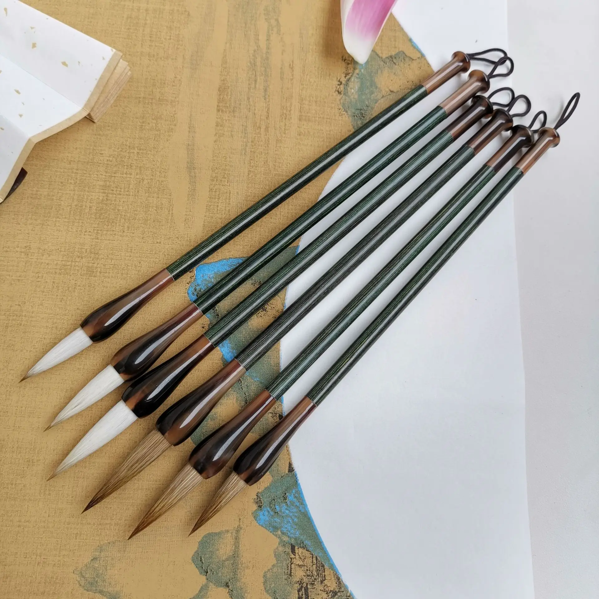 

(3 Pieces)Wooden Calligraphy Brush Pen Different Models Chinese Painting Brush Pen Wool Weasel Hair Regular Script Writing Brush