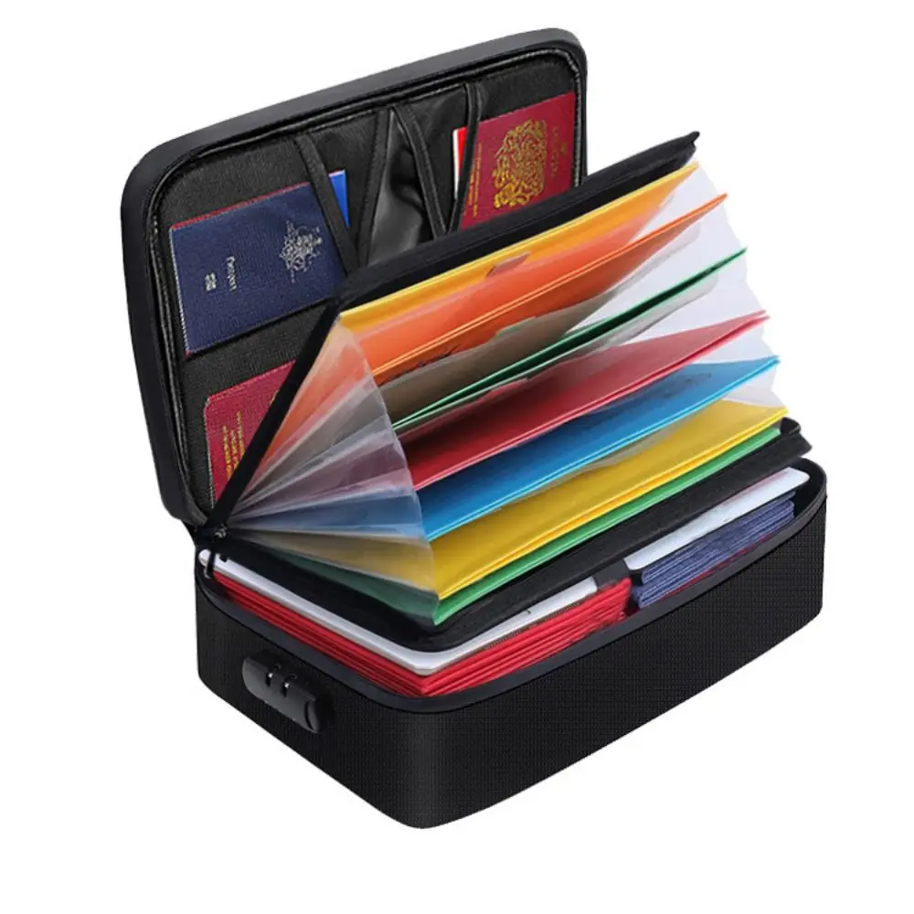 

Waterproof Fireproof Document Bag With Lock Zipper Multi-Layer File Organizer Box Black Large Capacity Accordion File Folder
