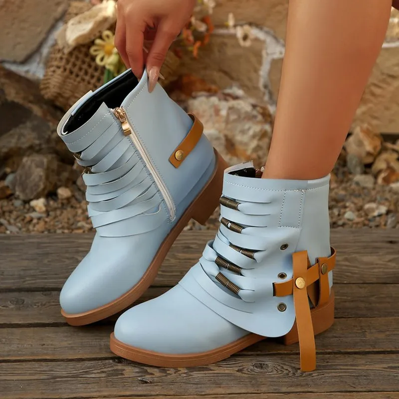 

Women's Fashion Ankle Boots Suede Wedge Zipper Solid Color Short Boots Round Toe Shoes Women's Suspender Shoes Mujer Botas 2026
