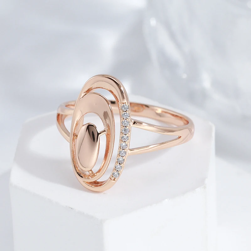 Elegant Glossy Hollow Whirl 585 Gold Color Zircon Rings for Women Ethnic Fashion Jewelry Party Wedding Sexy Rings Accessories