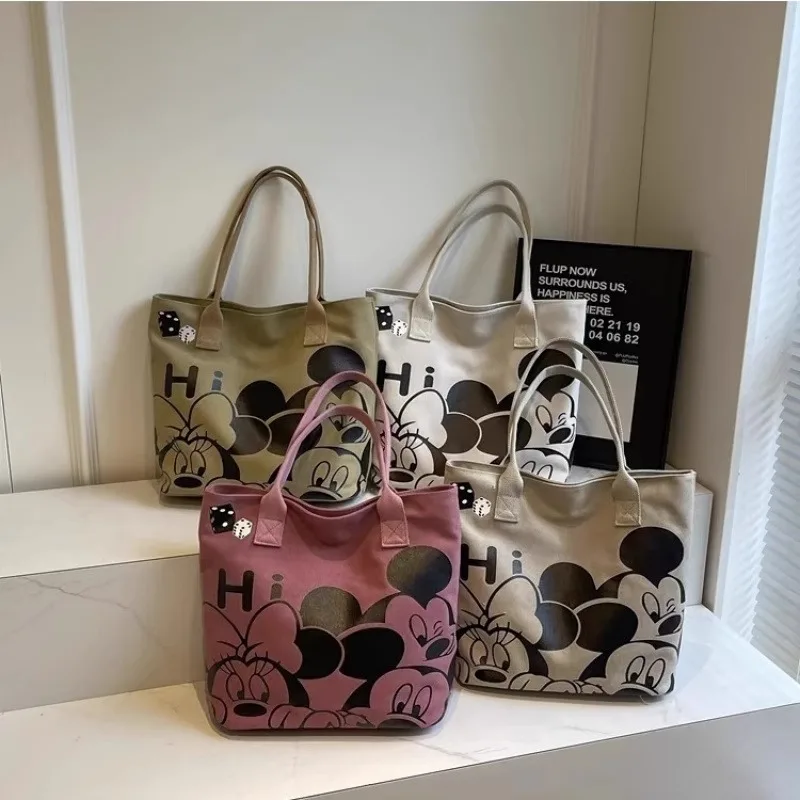 Bolsa de ombro feminina Mickey Graffiti Bolsa tote de lona de grande capacidade Bolsa para laptop para deslocamento diário