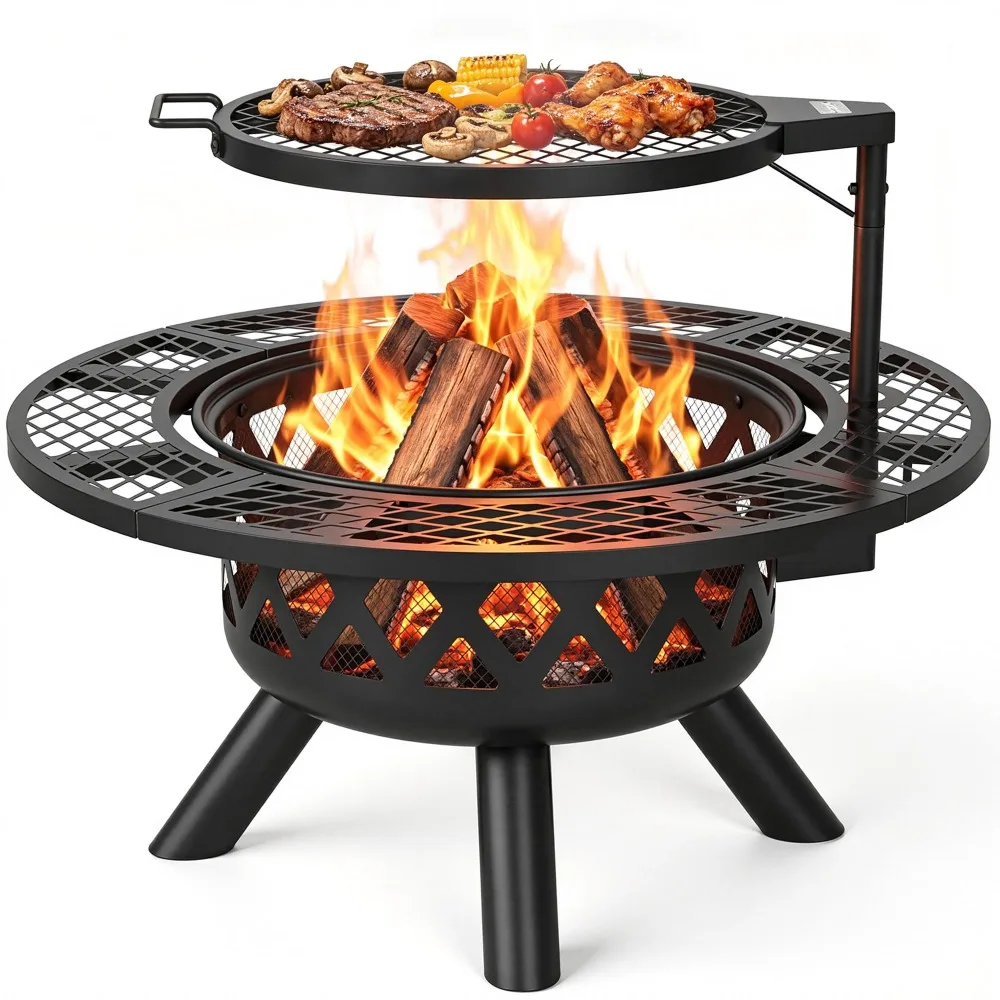 Outdoor Fire Pits for Outside Wood Burning Fire Pit with Cooking Grill