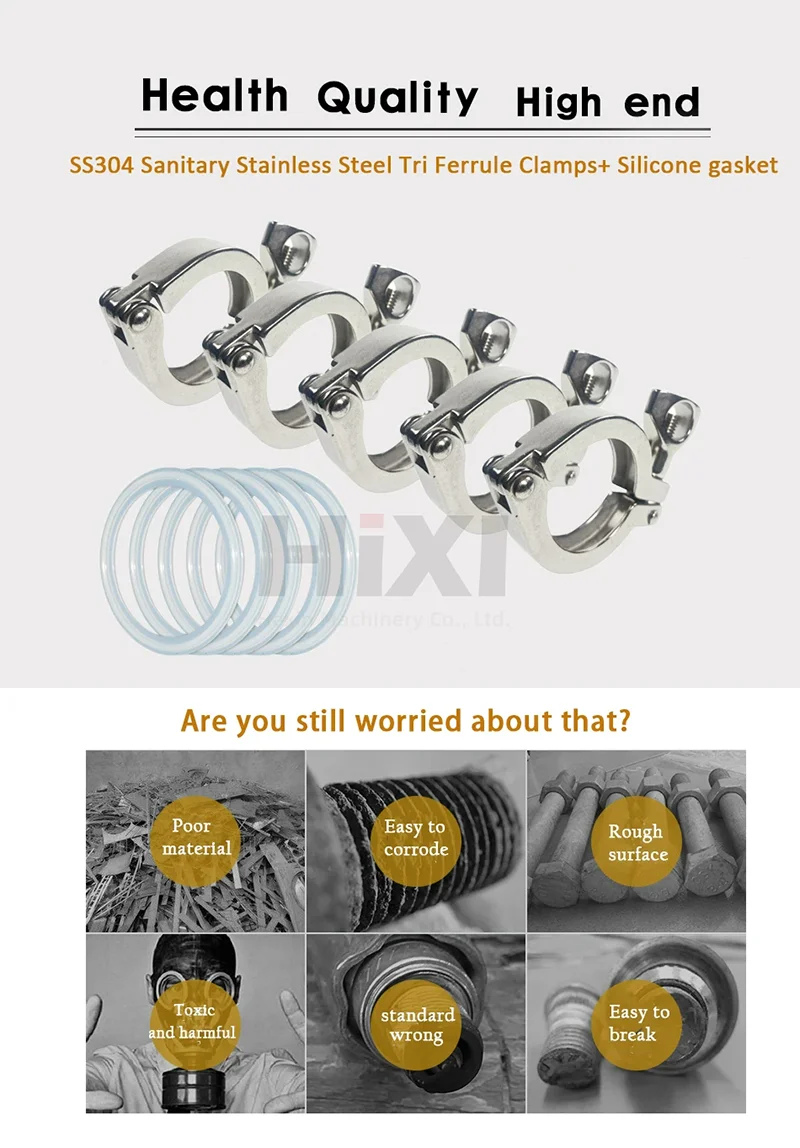 1"- 8" 인치 위생 스테인레스 스틸 트라이 페룰 클램프 클로버 SS 304 실리콘 가스켓이 있는 파이프 플랜지에 적합