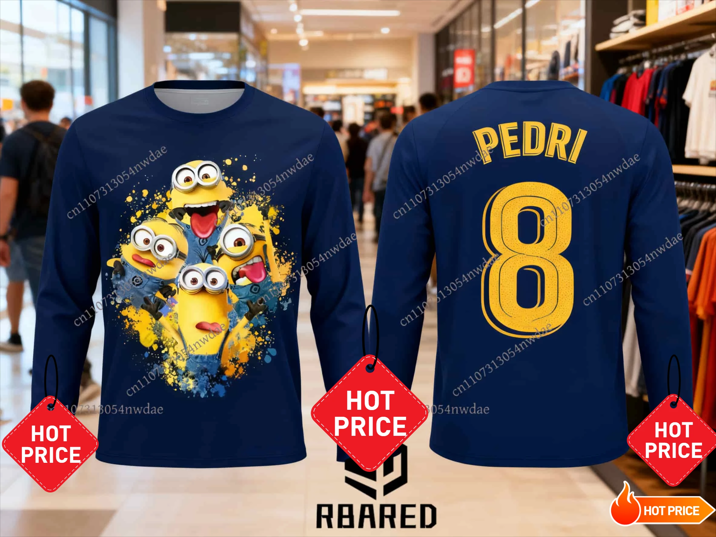 

New Arrival Minions PEDRI No.8 Fan Commemoration 3D Printed Soccer Long Sleeve T-Shirt - Unisex, Soft, Casual & Sports Wear
