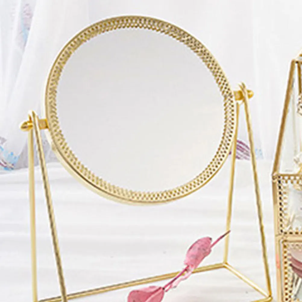 

Metal Round Desktop Makeup Mirror Light Golden Compact Home Mirror Girls Women Portable High Definition