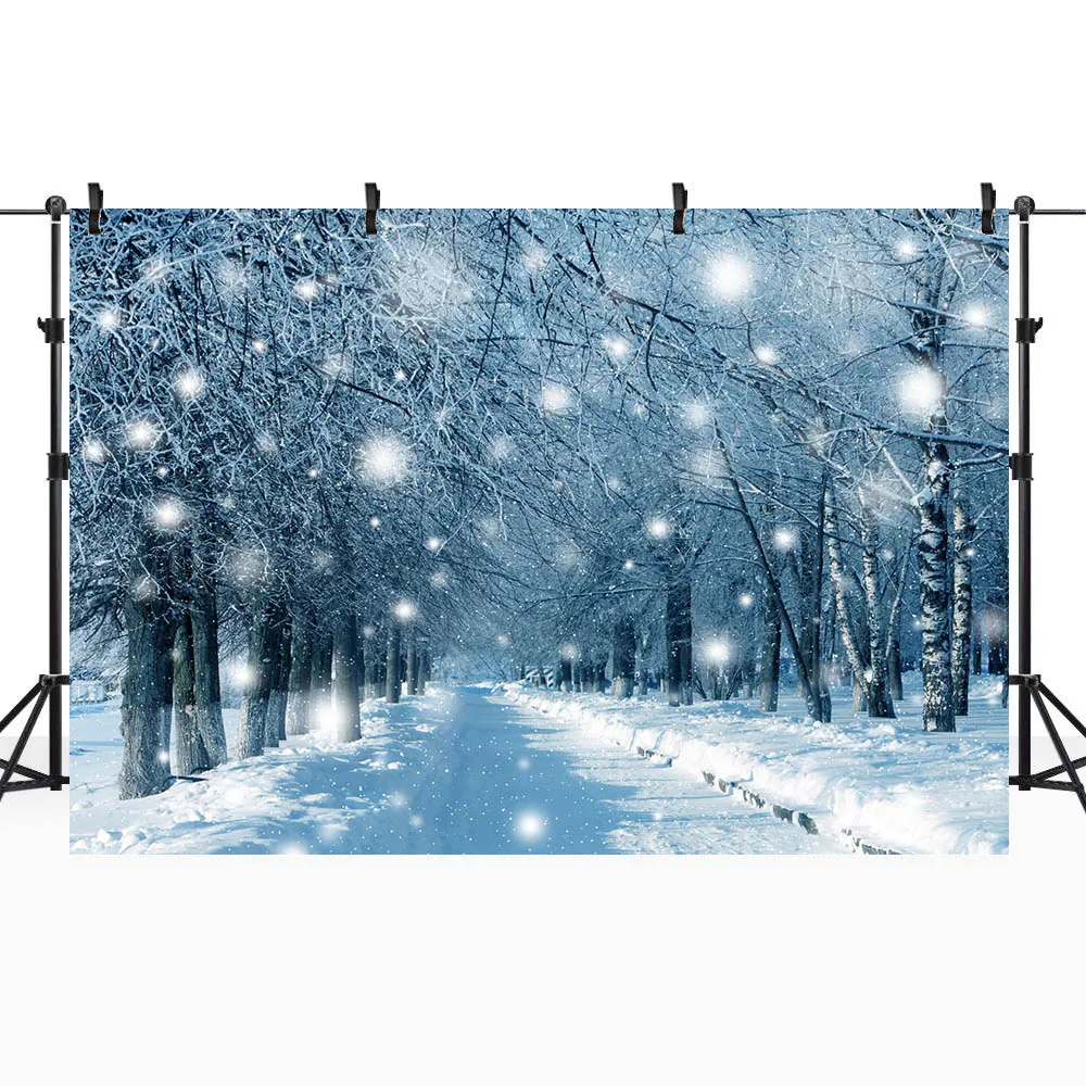 Mocsicka Neve Inverno Sfondo Foresta d'argento Campo di neve Sfondo fotografico all'aperto Bambini Puntelli per photocall per adulti per studio fotografico