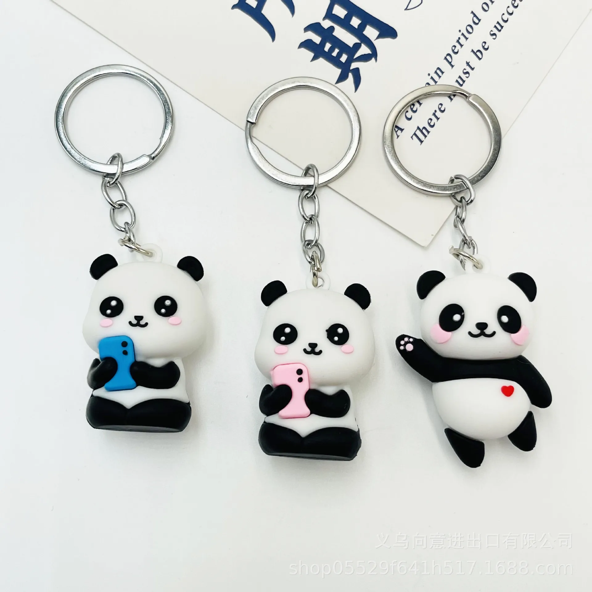 Cartoon Panda Keychain Cute Three-dimensional Soft Glue Panda Doll Bag Pendant Couple Small Pendant Activity Gift