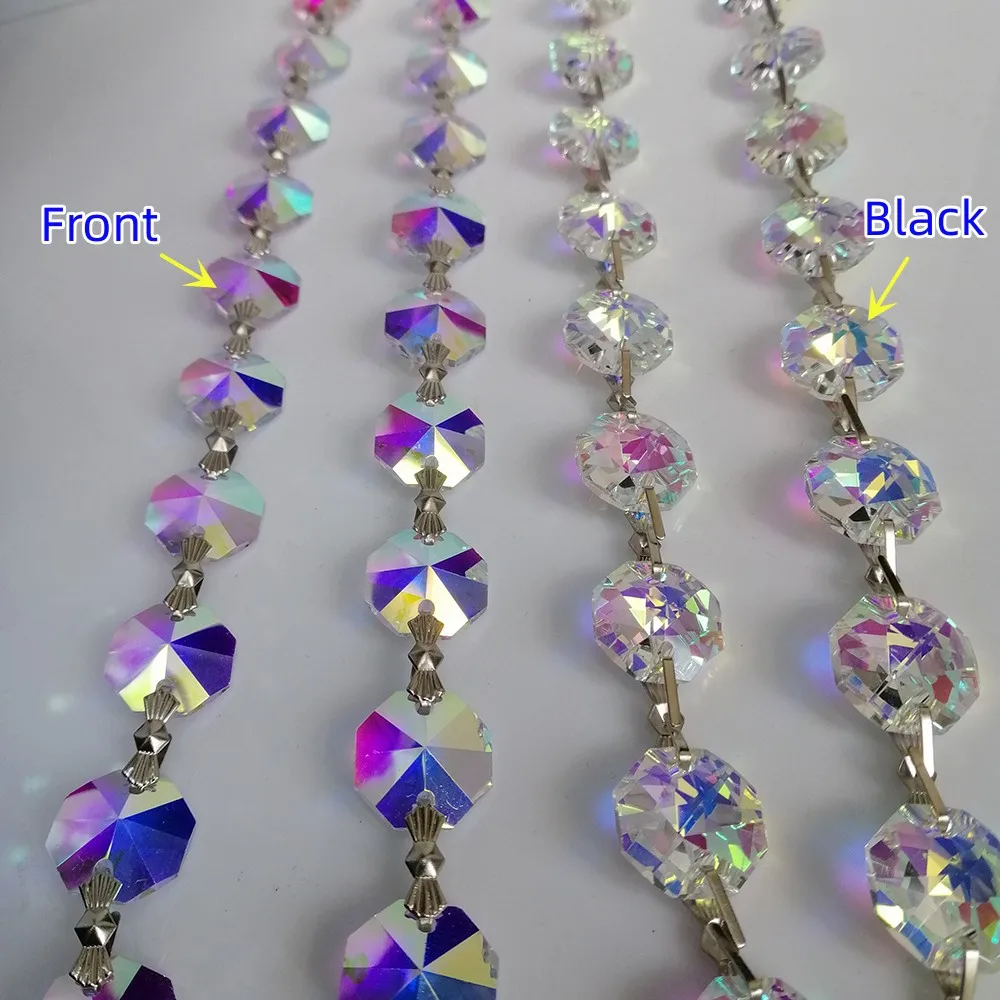 1Yard 14mm ABColor Crystal Octagon Bead Hanging Garland Chain Sliver Pin Wedding Party Curtain DIY Christmas Tree Ornament Decor